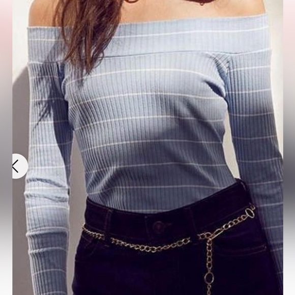 Urban Outfitters Blue and White Off the Shoulder Top - Picture 1 of 3